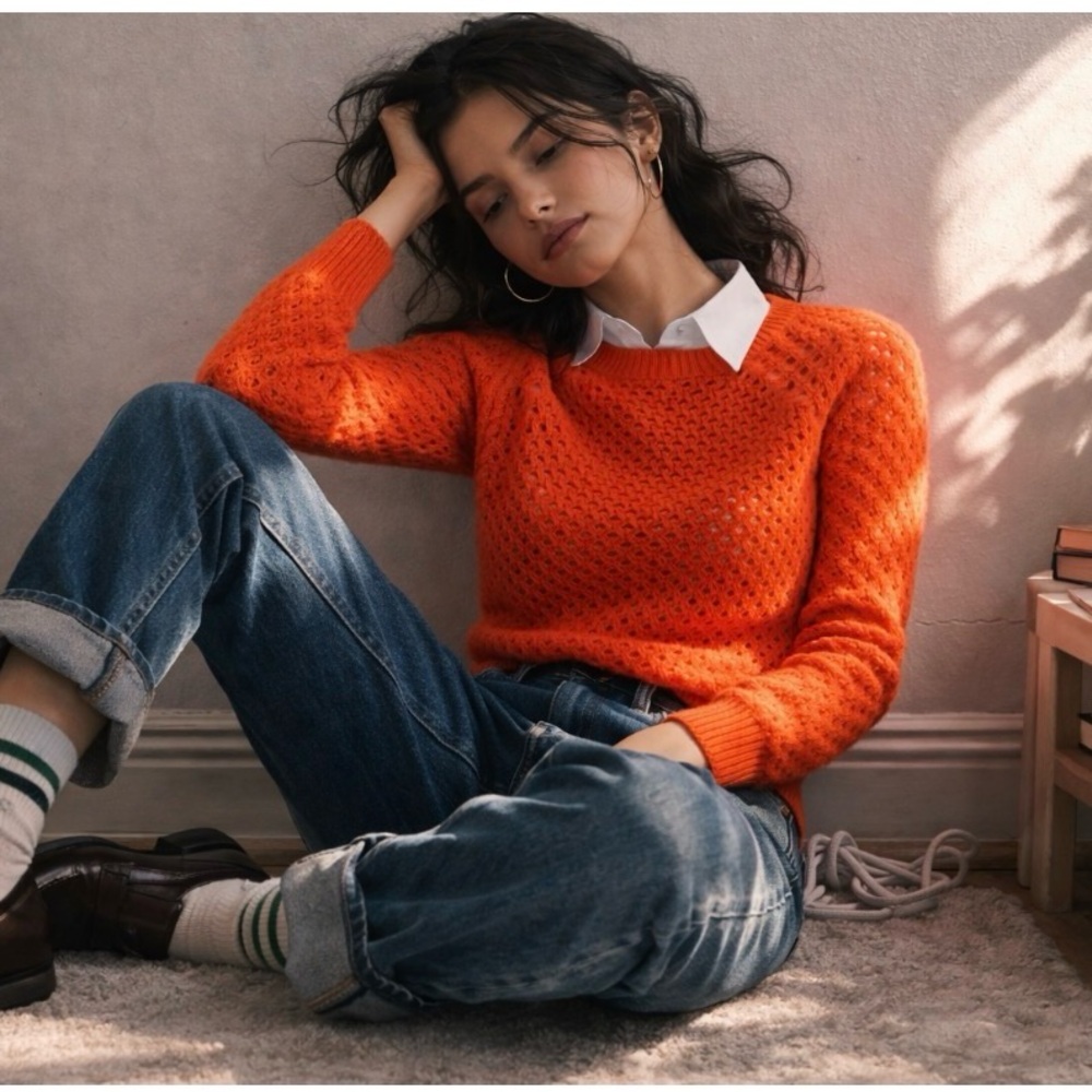Anthropologie By Moth Solid dark orange/red 100% cotton pullover style sweater.
